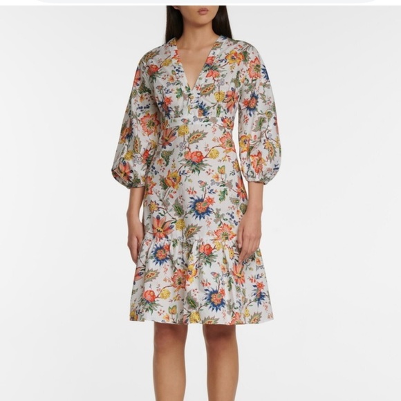 ERDEM Dresses & Skirts - ERDEM White Floral Print Blouson Sleeve Dress – Size US 10 (UK 14) 🌸✨
